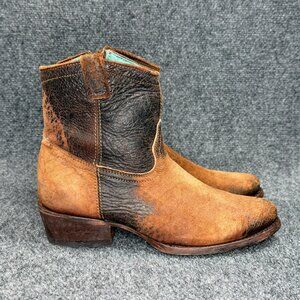 Corral Cowboy Ankle Boots Women's Size 8.5 Chocolate Tan Lamb Leather Round Toe